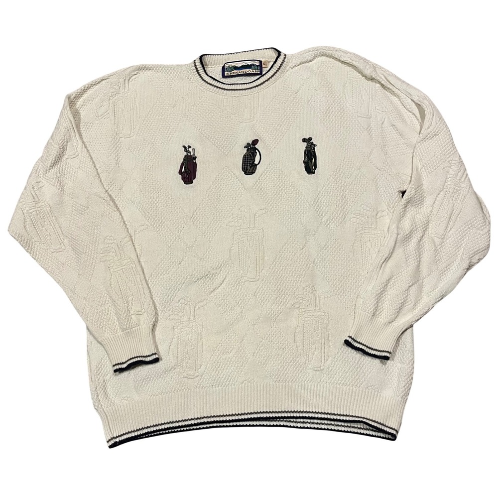 VTG Shenandoah Golf Sweater Embroidered Textured‎ Knit Crew Neck Mens Large Tall